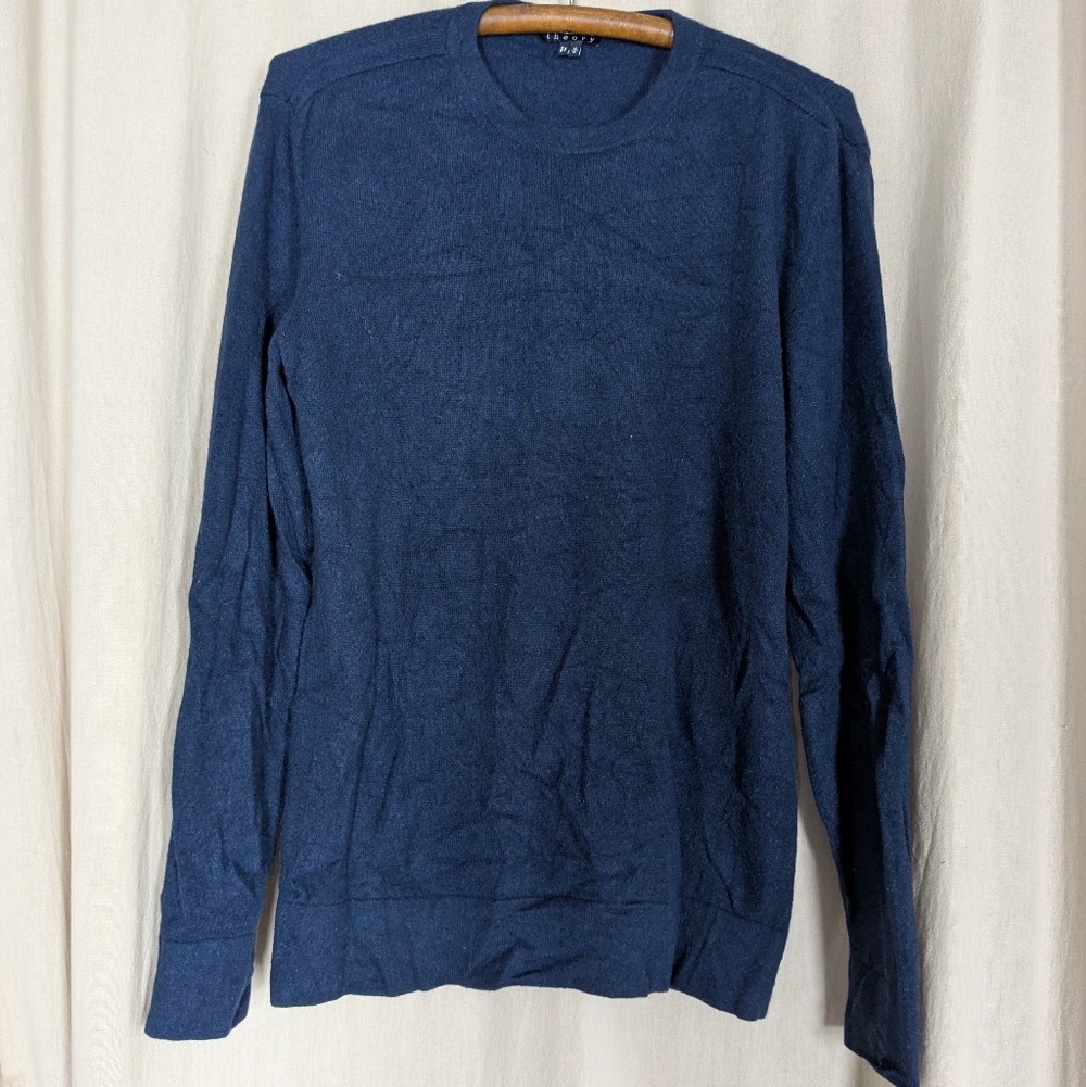 Theory Men's Navy Blue Dermont Crew Neck 100% Cashmere Sweater Size Medium